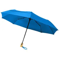 Składany, automatycznie otwierany/zamykany parasol Bo 21” wykonany z plastiku PET z recyklingu kolor niebieski