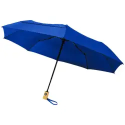 Składany, automatycznie otwierany/zamykany parasol Bo 21” wykonany z plastiku PET z recyklingu kolor niebieski